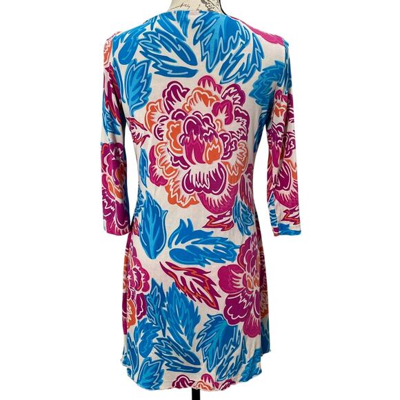 Diane Von Furstenberg Kaden Silk Blue Pink Floral Mini Dress 3/4 Sleeve Size 6 - Picture 3 of 10